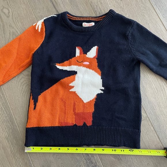 CAT AND JACK Blue Orange Fox Knit Sweater Toddler Boy Size 4T Color Block Cotton - Picture 5 of 7